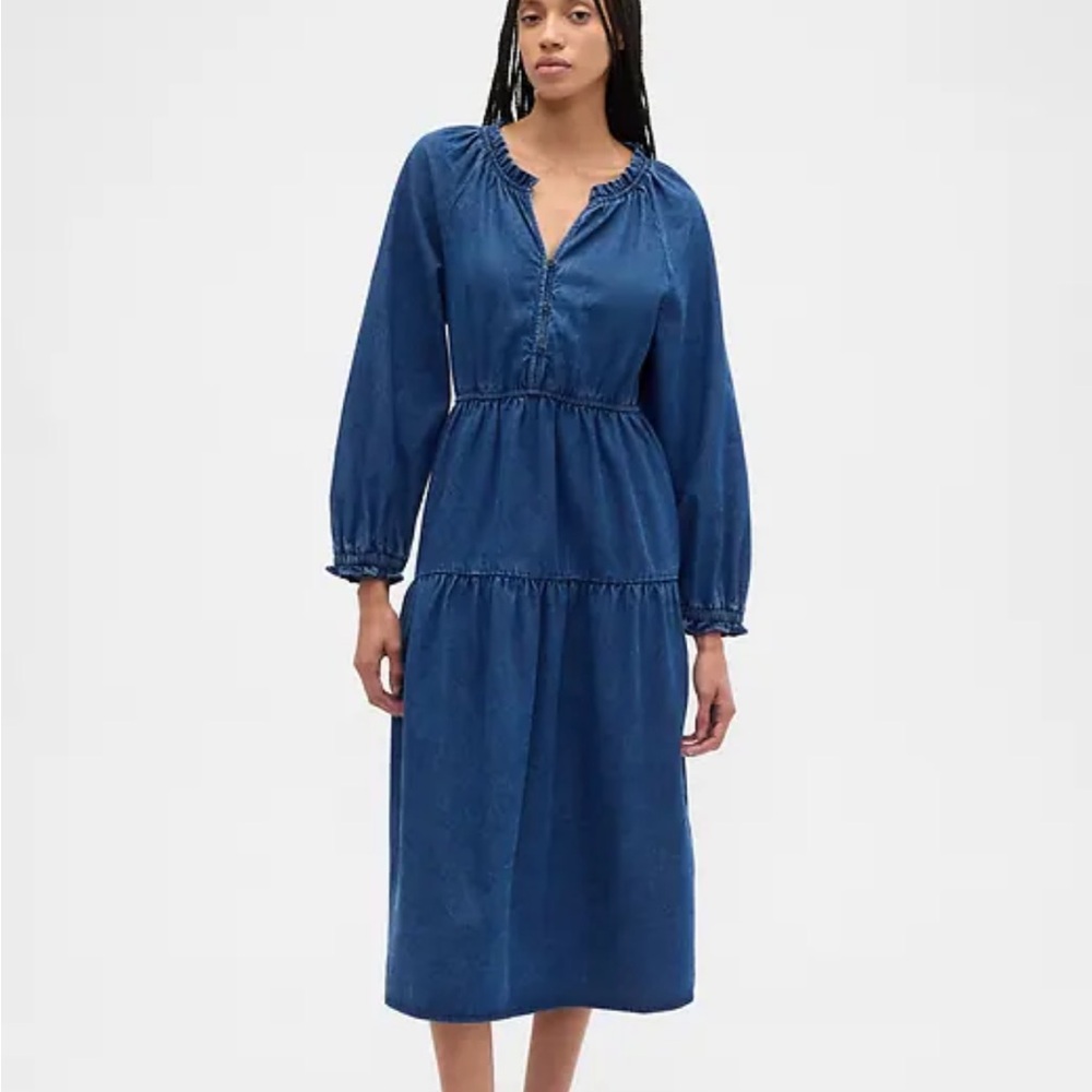 NWT Tiered Denim Western Midi Dress